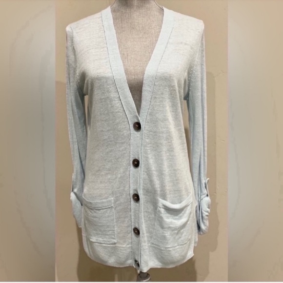 Ann Taylor Sky Blue Linen Cardigan s M - Picture 1 of 7